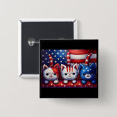 3 Patriotic Kittens With American Flag 缶バッジ (正面&裏面)