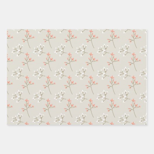 3 pcセットピーチとタンフローラとピンク水玉模様 ラッピングペーパーシート (正面3)