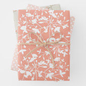 3 pcセットピーチとタンフローラとピンク水玉模様 ラッピングペーパーシート (インサイチュ)