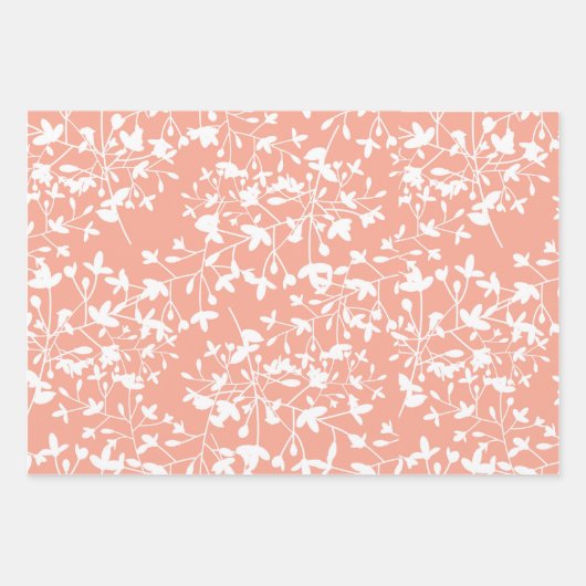 3 pcセットピーチとタンフローラとピンク水玉模様 ラッピングペーパーシート (正面)