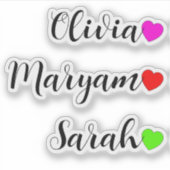 3 PC – 名前とハートビニールデカールシール シール (正面)