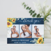 3 PHOTOひまわりユーカリプトゥスブルー素朴ウッド サンキューカード (スタンド正面)