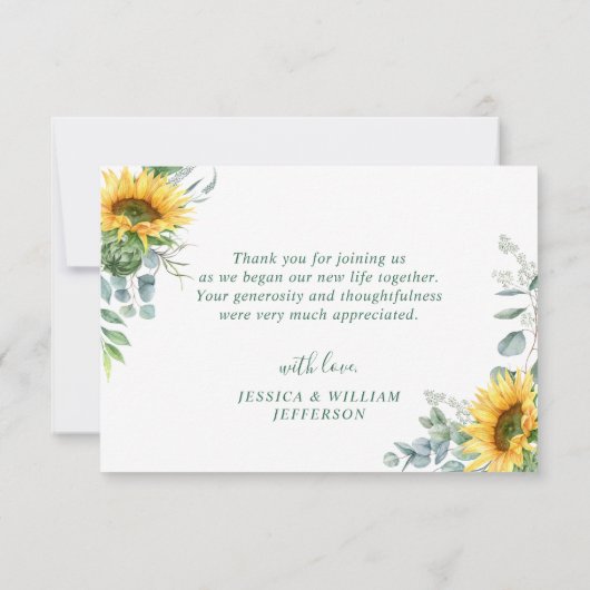 3 PHOTOひまわりユーカリ素朴結婚の サンキューカード (裏面)