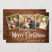 3 PHOTOクリスマスブラウン素朴ウッドの挨拶 シーズンカード (正面/裏面)