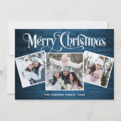 3 PHOTOクリスマスブルー素朴ウッドの挨拶 シーズンカード (正面)