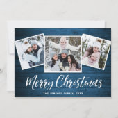 3 PHOTOクリスマスブルー素朴ウッドの挨拶 シーズンカード (正面)