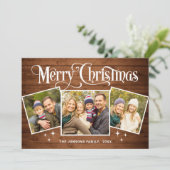 3 PHOTOクリスマスブ素朴ラウン木材グリーティングボー シーズンカード (スタンド正面)
