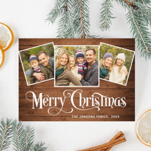 3 PHOTOクリスマスブ素朴ラウン木材グリーティングボー シーズンカード