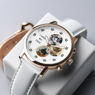 3-Photoコラージュ猫好き パーソナライズされた 腕時計