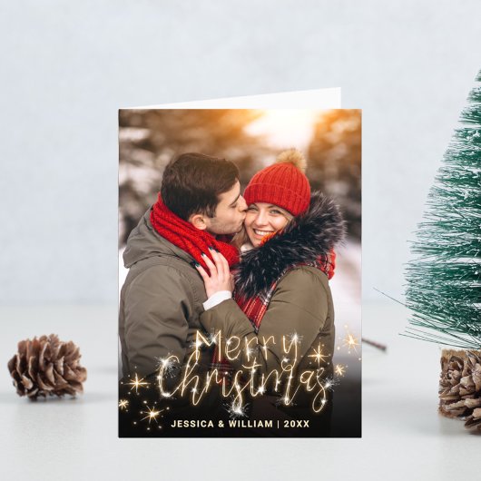 3 PHOTOゴールデンモダンクリスマスグリーティング シーズンカード