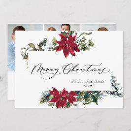 3 PHOTOポインセチアエレガントクリスマス挨拶 シーズンカード