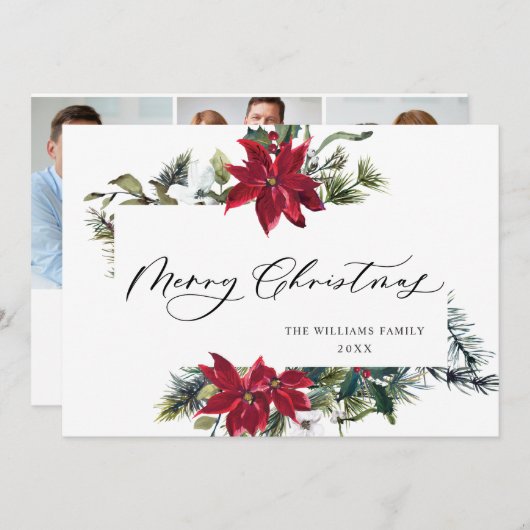 3 PHOTOポインセチアエレガントクリスマス挨拶 シーズンカード (正面/裏面)