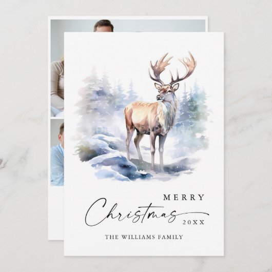 3 PHOTOミニマリストの鹿エレガントのクリスマス シーズンカード (正面/裏面)
