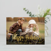 3 PHOTO単に輝くエレガントクリスマス金ゴールド 箔シーズンカード (立ち正面)