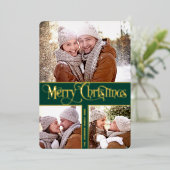 3 PHOTO単に輝くエレガントクリスマス金ゴールド 箔シーズンカード (立ち正面)