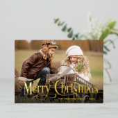 3 PHOTO単に輝くエレガントクリスマス金ゴールド 箔シーズンカード (立ち正面)