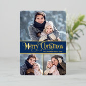 3 PHOTO単に輝くエレガントクリスマス金ゴールド 箔シーズンカード (立ち正面)