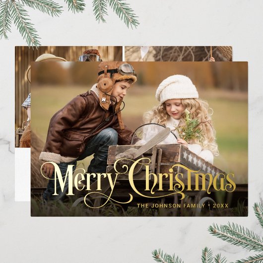 3 PHOTO単に輝くエレガントクリスマス金ゴールド 箔シーズンカード