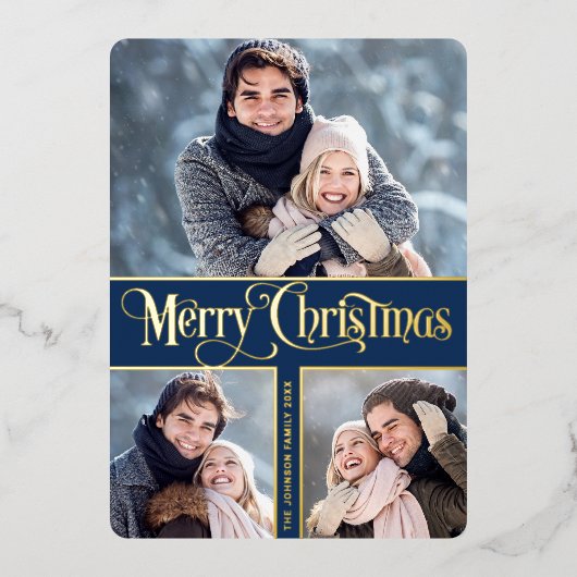 3 PHOTO単に輝くエレガントクリスマス金ゴールド 箔シーズンカード (正面)