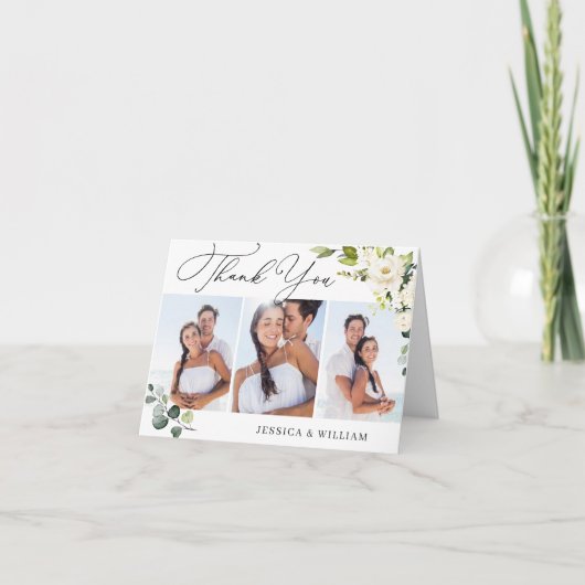 3 PHOTO エレガント Eucalyptus White Rosesフローラ サンキューカード (正面)