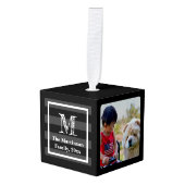 3 Photo カスタマイズ Collage with Monogram キューブオーナメント (正面アングル)