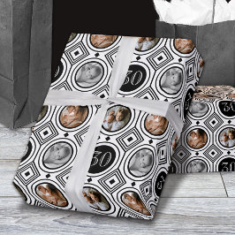 3 Photo 30th Birthday Black White Art Deco ラッピングペーパー