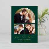 3-Photo Arch Emerald Green金ゴールド保存日 箔招待状 (立ち正面)