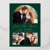 3-Photo Arch Emerald Green金ゴールド保存日 箔招待状 (正面)