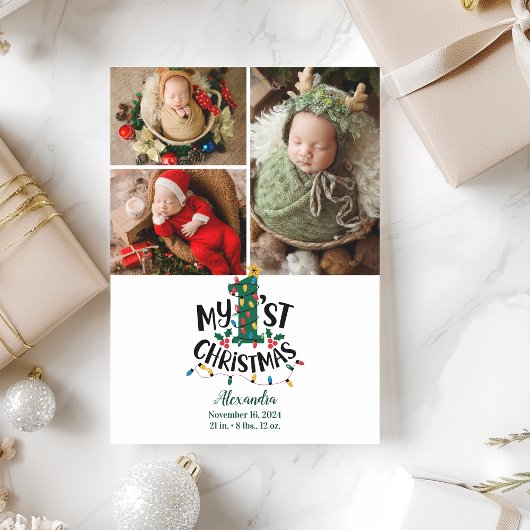 3 Photo Christmas Tree Lights First Christmas シーズンカード