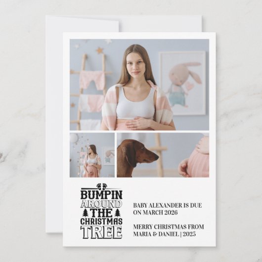 3 Photo Christmas Tree Pregnancy Announcement シーズンカード (正面)