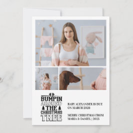 3 Photo Christmas Tree Pregnancy Announcement シーズンカード