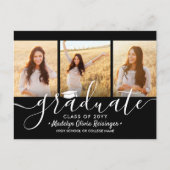 3 Photo Collageシンプル白黒卒業 案内ポストカード (正面)