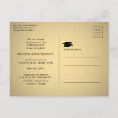 3 Photo Collageスクリプトブラックと金ゴールドの卒業 案内ポストカード (裏面)