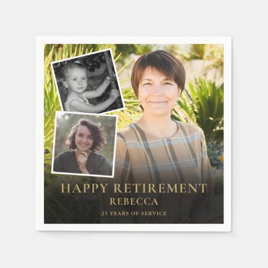 3 Photo Collage退職パーティー スタンダードカクテルナプキン (正面)