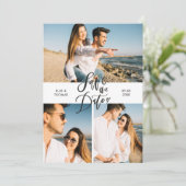 3 Photo Collage モダン Script日付の保存 招待状 (スタンド正面)