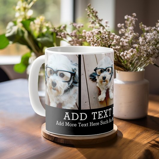 3 Photo Collage 2行の文字- – ブラック編集が可能 コーヒーマグカップ