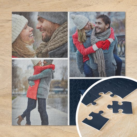 3 Photo Collage and Custom Monogram | Navy ジグソーパズル