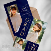 3 Photo Collage Blue & Beige卒業パーティー 招待状