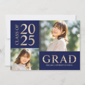 3 Photo Collage Blue & Beige卒業パーティー 招待状 (正面)