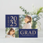 3 Photo Collage Blue & Beige卒業パーティー 招待状 (スタンド正面)