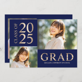 3 Photo Collage Blue & Beige卒業パーティー 招待状