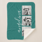 3 Photo Collage CAN EDIT background blue シェルパブランケット (正面)