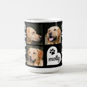 3 Photo Collage Dog Name Black and Whiteハート コーヒーマグカップ (中央)