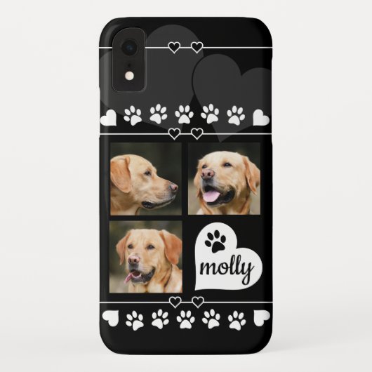 3 Photo Collage Dog Name Black and Whiteハート Case-Mate iPhoneケース (裏面)