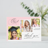 3 Photo Collage Girly Graduation サンキューカード (スタンド正面)
