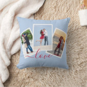 3 Photo Collage Love Red Script Light Blue クッション (ブランケット)