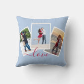 3 Photo Collage Love Red Script Light Blue クッション (裏面)