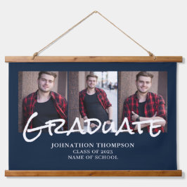 3 Photo Collage Navy卒業式のぶら下がったタペストリー 吊り下げ型タペストリー