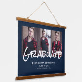 3 Photo Collage Navy卒業式のぶら下がったタペストリー 吊り下げ型タペストリー (傾斜あり)