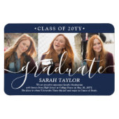 3 Photo Collage Navy Blue卒業発表 マグネット (横)